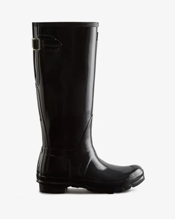 Hunter-Women's Tall Back Adjustable Gloss Rain Boots-Black