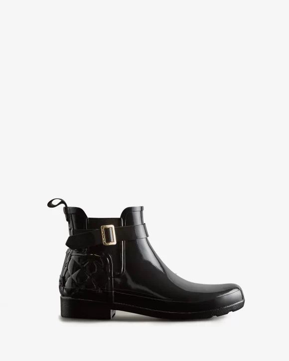 Hunter-Women's Refined Slim Fit Quilted Gloss Chelsea Boots-Black