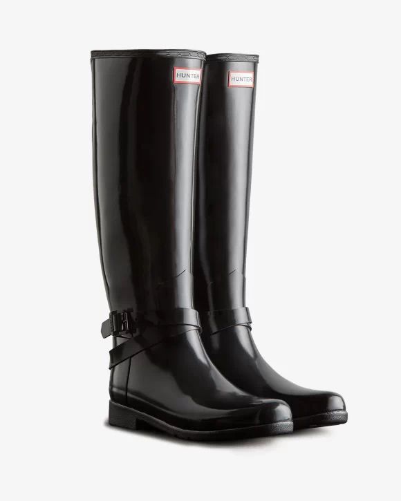 Hunter-Women's Refined Slim Fit Adjustable Tall Gloss Rain Boots-Black