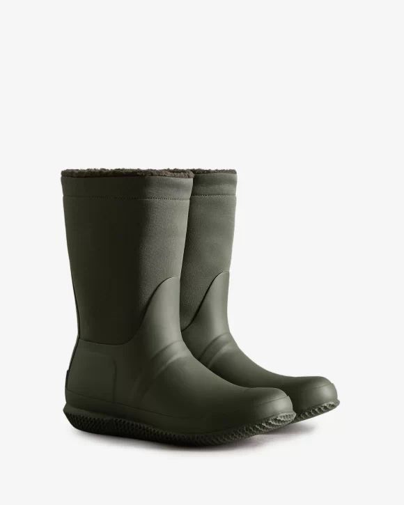 Hunter-Women's Insulated Roll Top Vegan Shearling Boots-Dark Olive