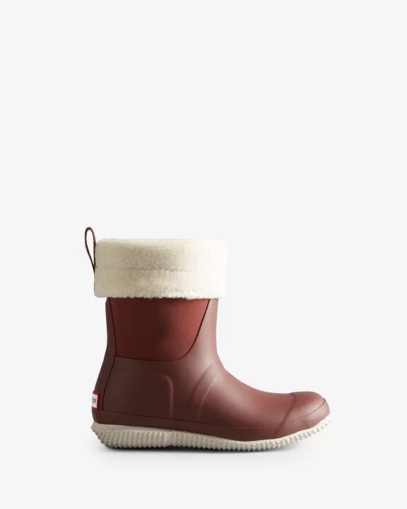 Hunter-Women's Insulated Roll Top Vegan Shearling Boots-Muted Berry/White Willow