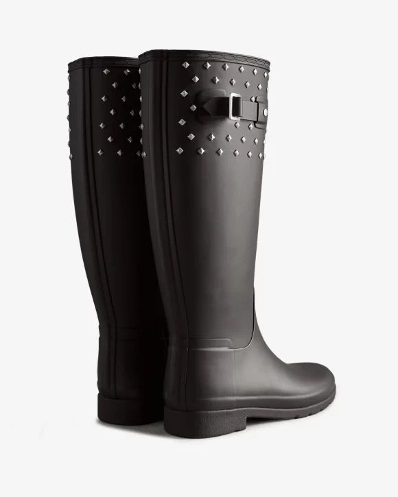 Hunter-Women's Refined Slim Fit Tall Stud Cuff Rain Boots-Black