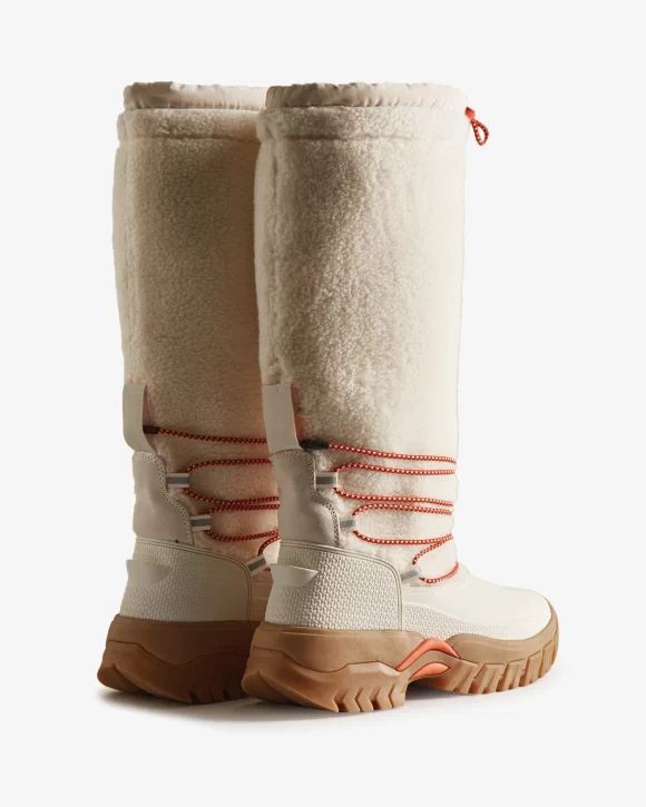 Hunter-Women's Wanderer Vegan Shearling Insulated Tall Snow Boots-White Willow/Gum